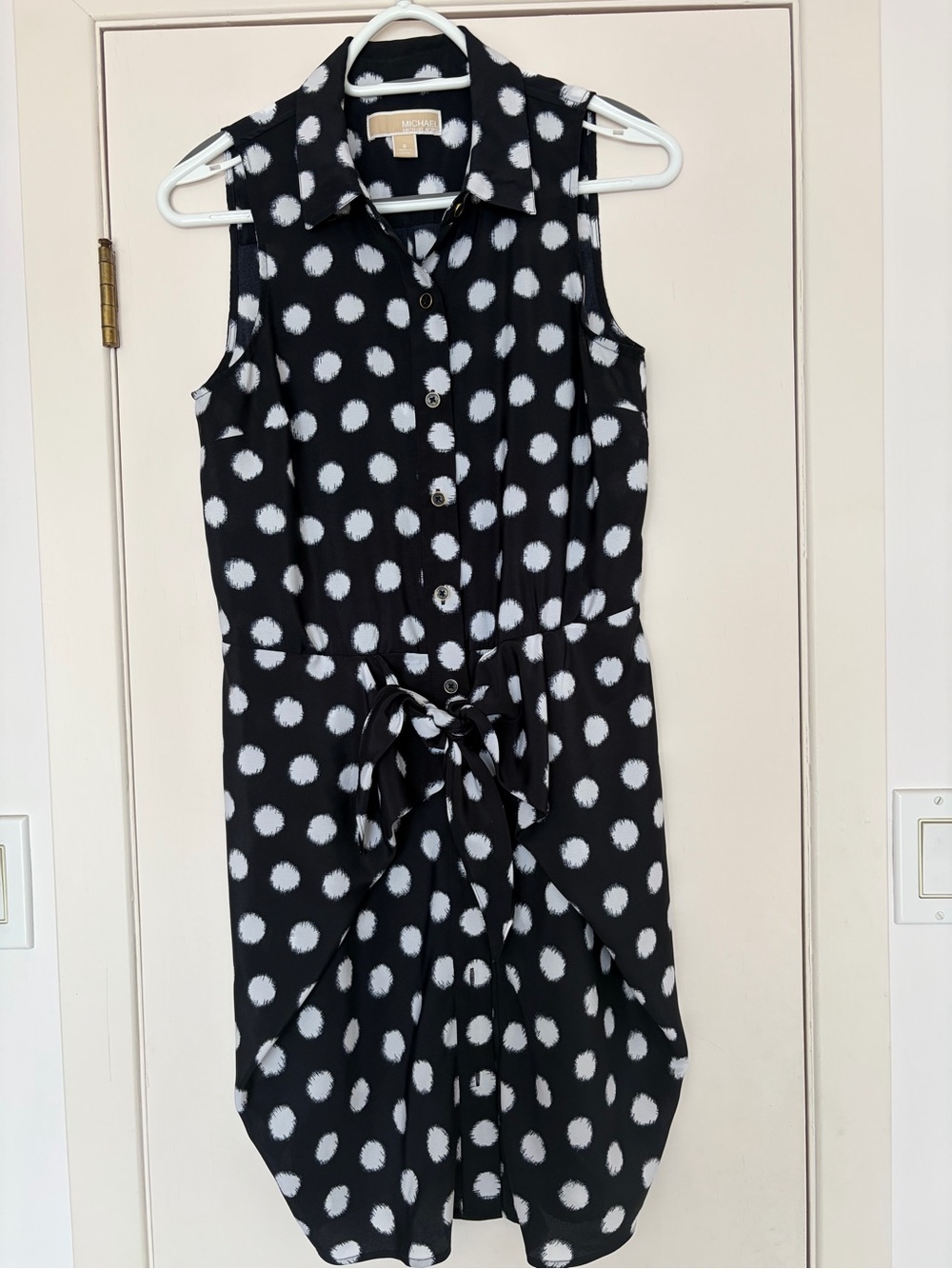 Michael Kors Black and White Polka Dot Sleeveless Shirt Dress